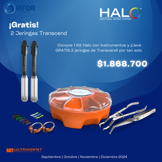 ¡PROMOCIÓN! SISTEMA DE MATRIZ HALO™ CON INSTRUMENTAL + TRANSCEND™ RESINA UNIVERSAL